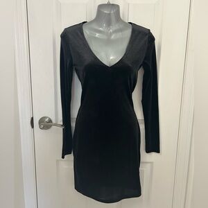 H&M Black Velvet V-Neck Dress with Long Sleeves, Sz 4
